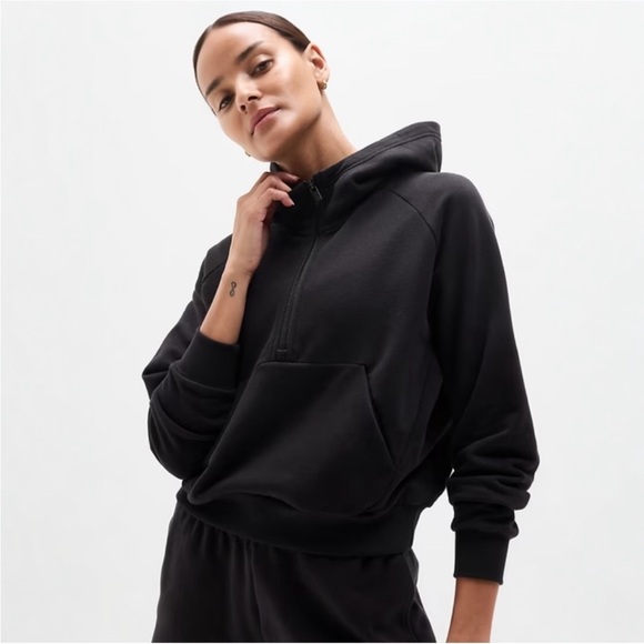 Athleta Tops - Athleta Forever Fleece 1/2 Zip Hoodie SMALL NWT BLACK